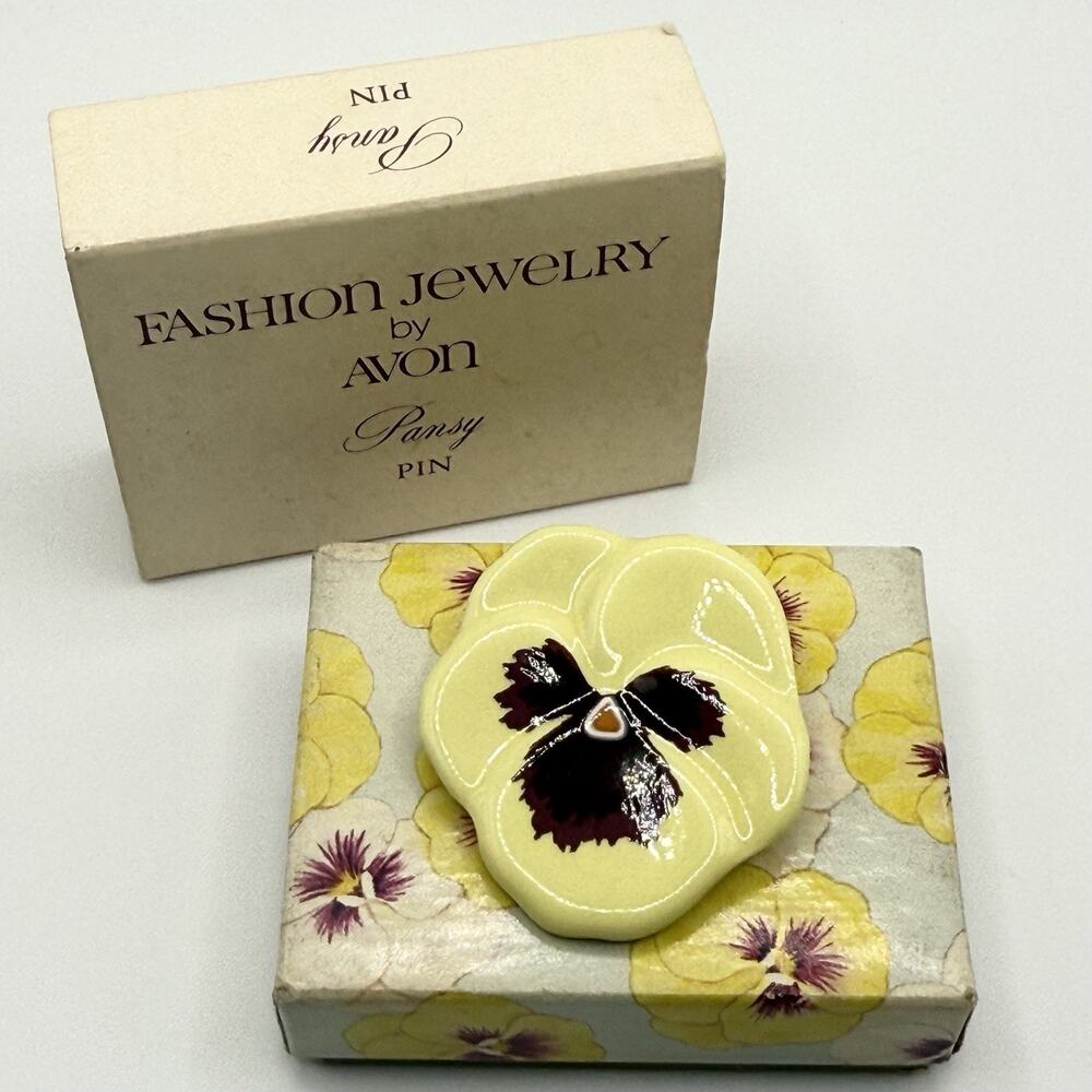 Vintage‎ Avon Pin Ceramic Pansy with Original Box